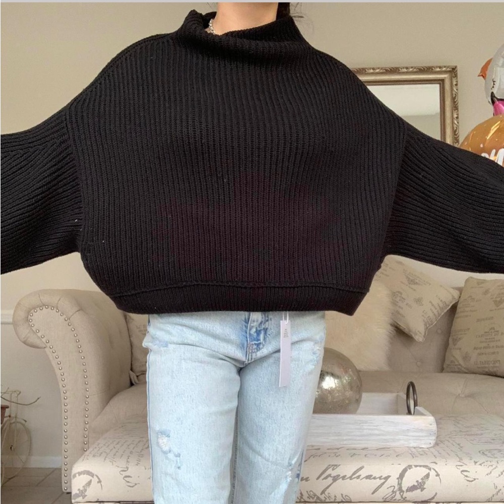 Free People Black Oversized Knit Sweater